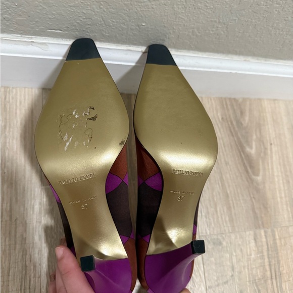 Emilio Pucci Multicolor Geometric Print Heels Size 37 Made in Italy - Picture 5 of 6